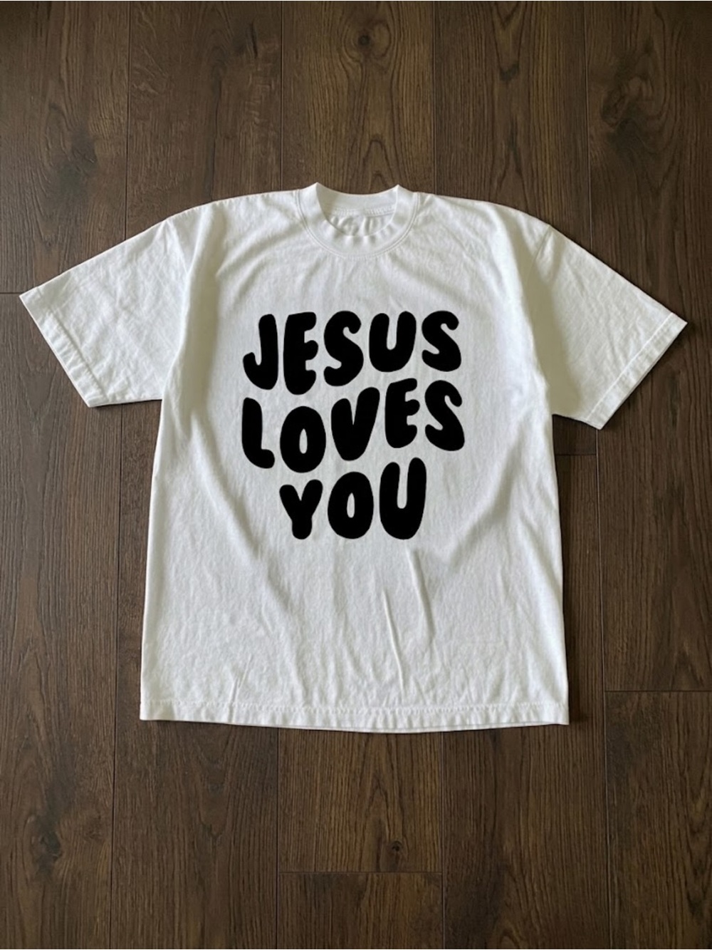 Jesus Love You Wavy Lettering White Tee Christian Faith Graphic T-Shirt